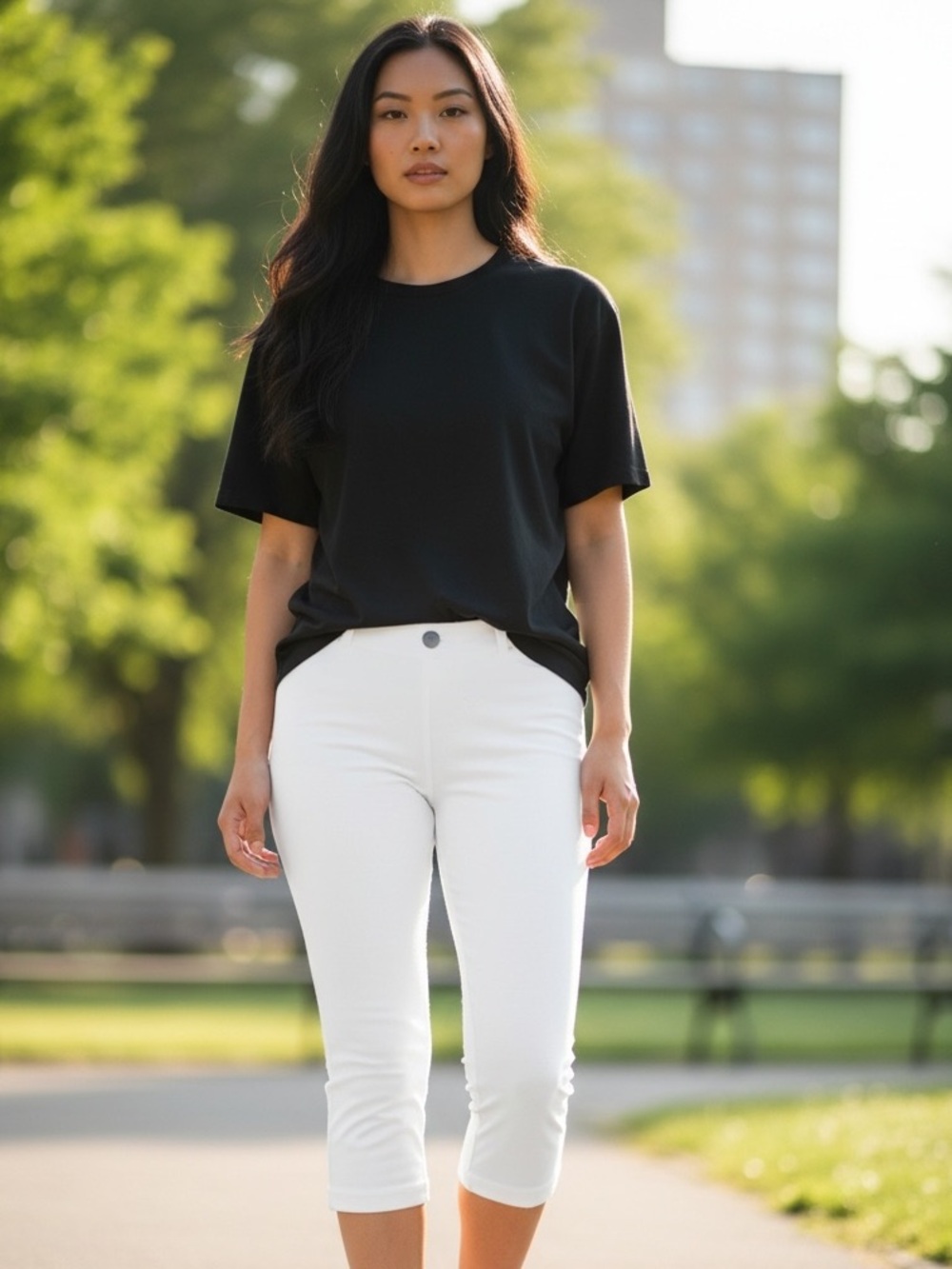 1822 Denim White Capris